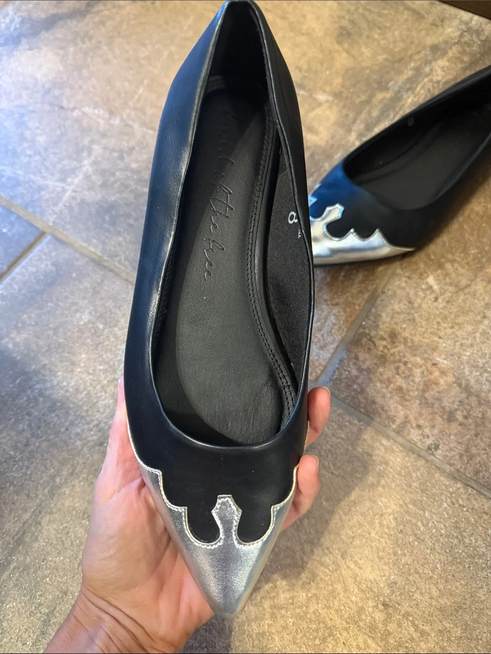 Sergio Rossi Black Flats with Silver Pointed Toe Detail
